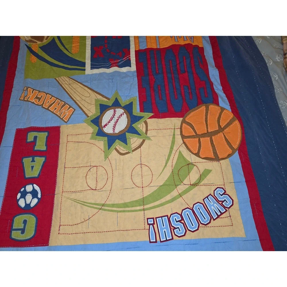 Circo Kids Sports Quilt Twin Blue Cotton Football Basketball Baseball Soccer